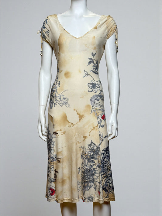 Roberto Cavalli S/S 2003 Silk Tattoo Print Dress
